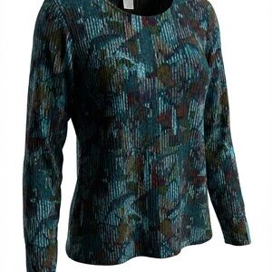 Koret Teal and Brown Patterned Long Sleeve Top